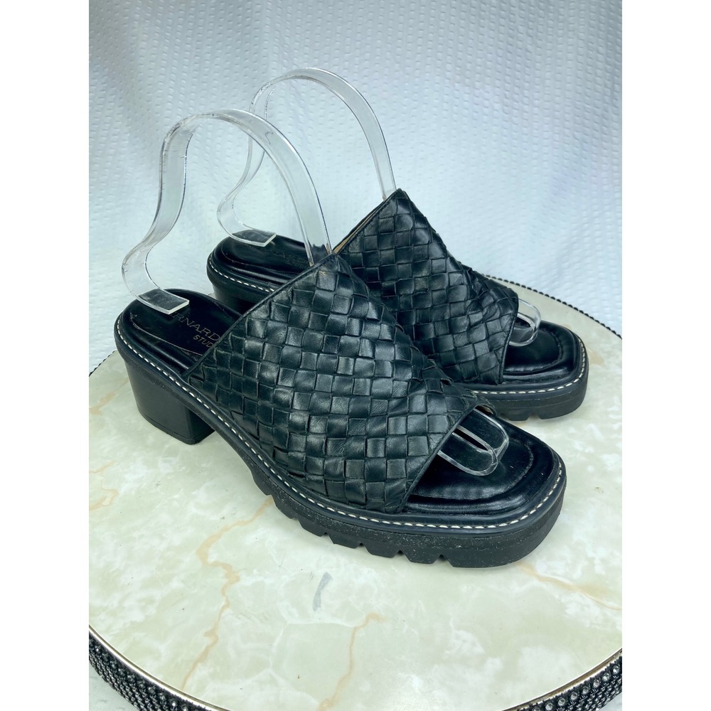 Bernardo Studio Woven Leather Slide Sandals Women 7.5 Black Lug Sole Mules SM44A